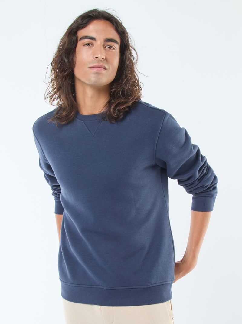 Effen sweater van geruwde fleece met ronde hals Blauw - Kiabi