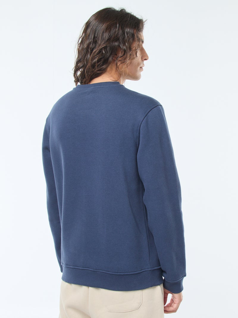 Effen sweater van geruwde fleece met ronde hals Blauw - Kiabi