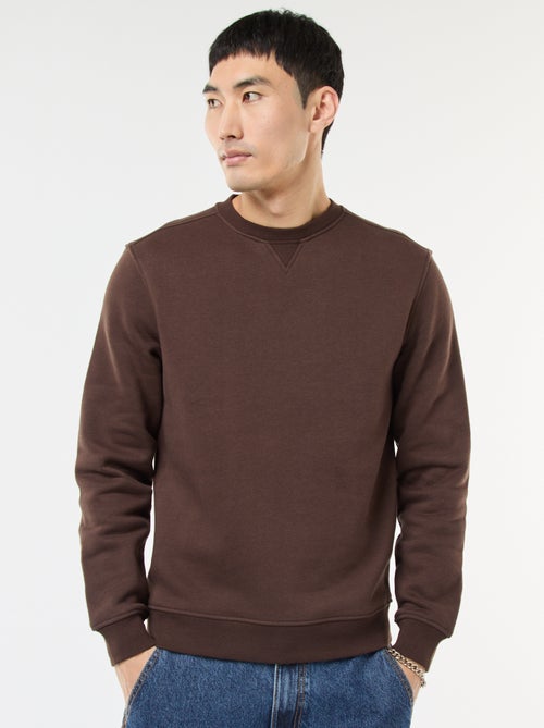 Effen sweater van geruwde fleece met ronde hals - Kiabi