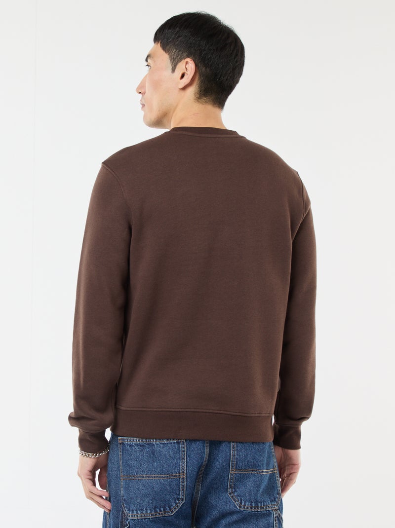 Effen sweater van geruwde fleece met ronde hals Bruin - Kiabi