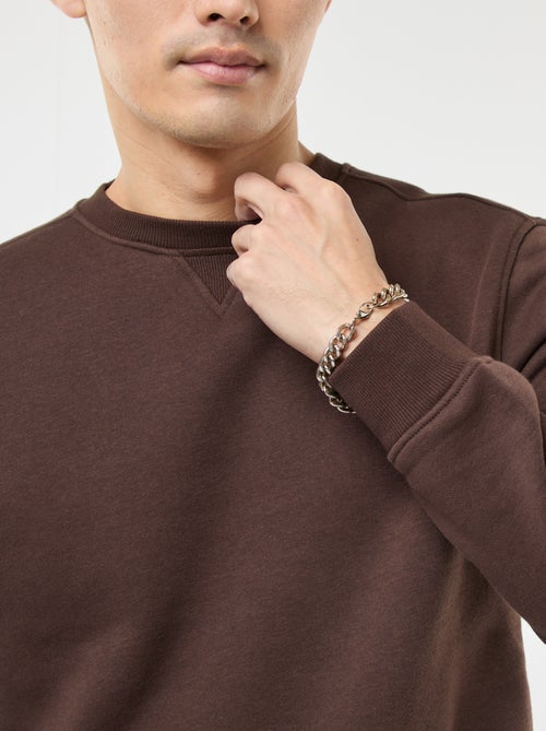 Effen sweater van geruwde fleece met ronde hals - Kiabi