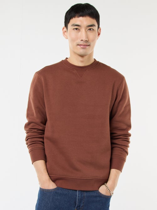 Effen sweater van geruwde fleece met ronde hals - Kiabi