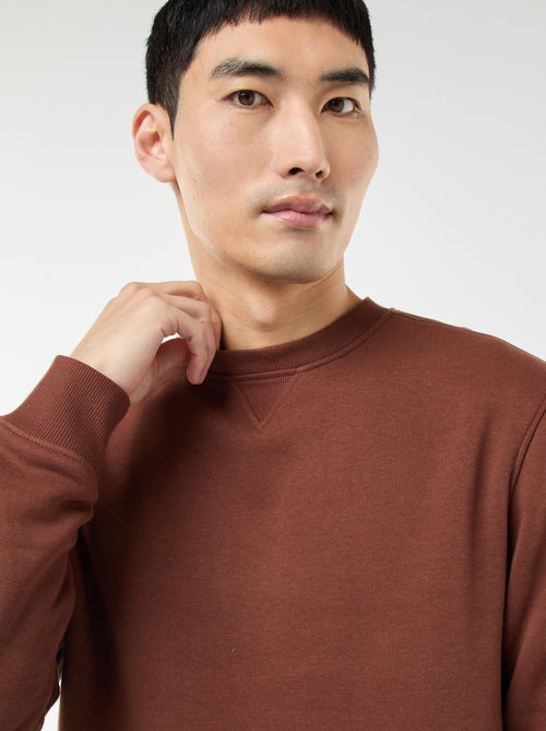 Effen sweater van geruwde fleece met ronde hals - Kiabi