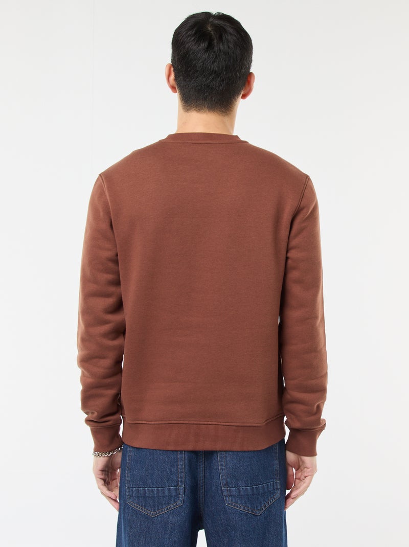 Effen sweater van geruwde fleece met ronde hals Bruin - Kiabi