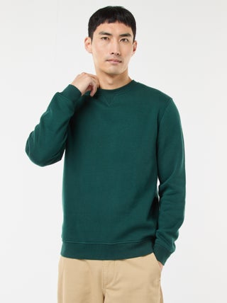 Effen sweater van geruwde fleece met ronde hals