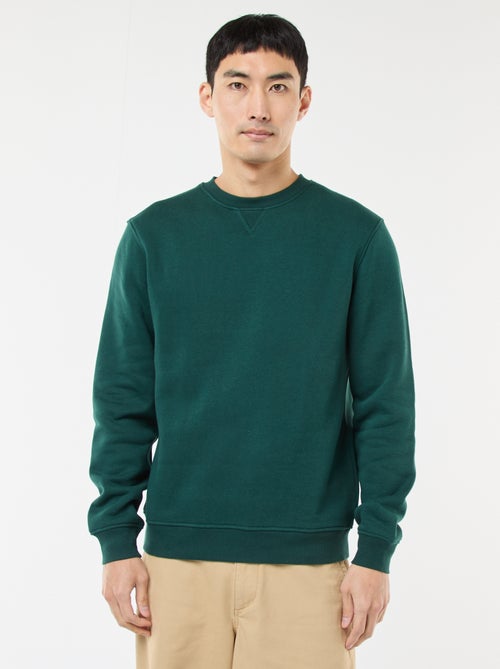 Effen sweater van geruwde fleece met ronde hals - Kiabi