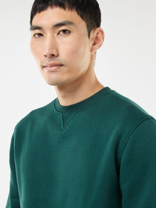 Effen sweater van geruwde fleece met ronde hals - Kiabi