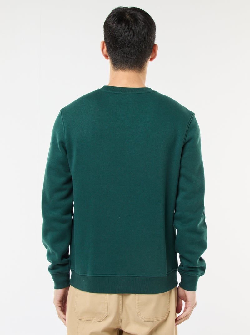 Effen sweater van geruwde fleece met ronde hals Groen - Kiabi