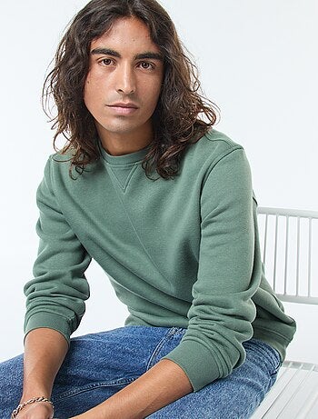Effen sweater van geruwde fleece met ronde hals