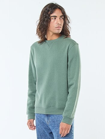 Effen sweater van geruwde fleece met ronde hals