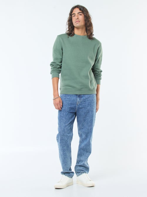 Effen sweater van geruwde fleece met ronde hals - Kiabi