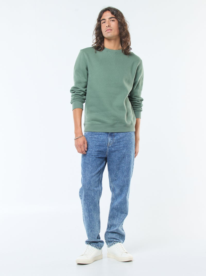 Effen sweater van geruwde fleece met ronde hals Groen - Kiabi