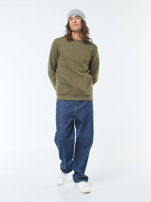 Effen sweater van geruwde fleece met ronde hals - Kiabi