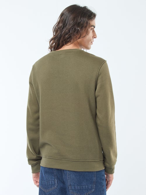 Effen sweater van geruwde fleece met ronde hals - Kiabi