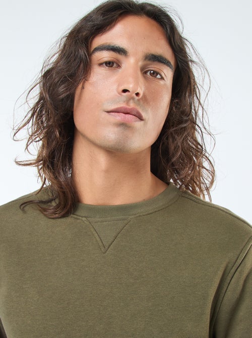 Effen sweater van geruwde fleece met ronde hals - Kiabi