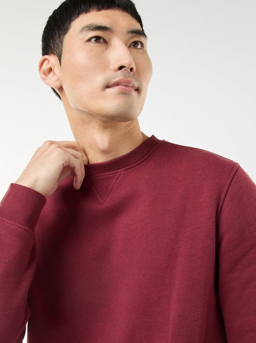 Effen sweater van geruwde fleece met ronde hals - Kiabi