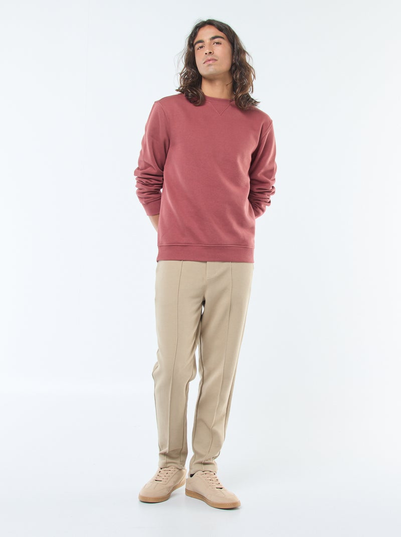 Effen sweater van geruwde fleece met ronde hals Rood - Kiabi