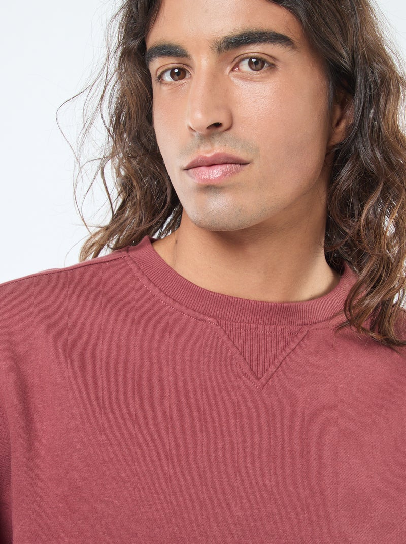 Effen sweater van geruwde fleece met ronde hals Rood - Kiabi