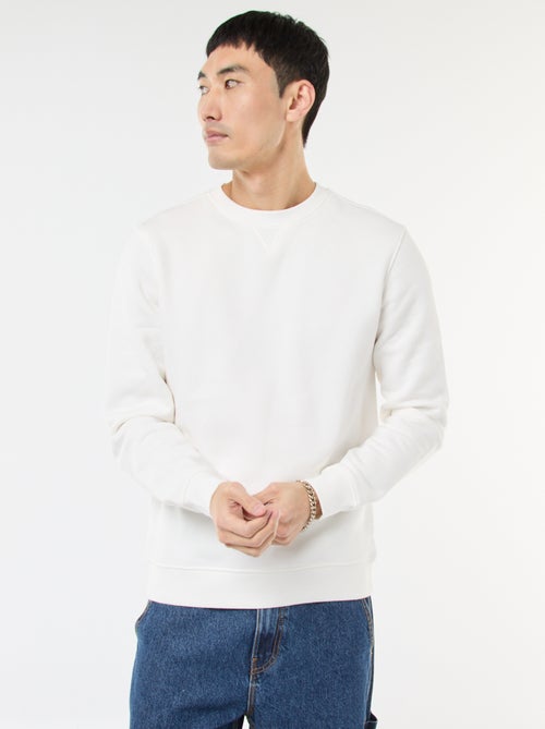 Effen sweater van geruwde fleece met ronde hals - Kiabi