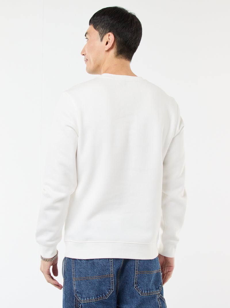 Effen sweater van geruwde fleece met ronde hals Wit - Kiabi
