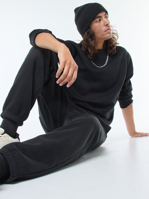 Effen sweater van geruwde fleece met ronde hals - Kiabi