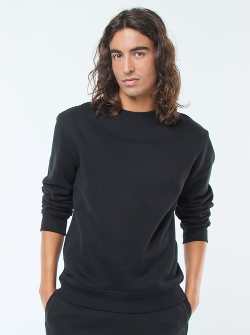 Effen sweater van geruwde fleece met ronde hals - Kiabi