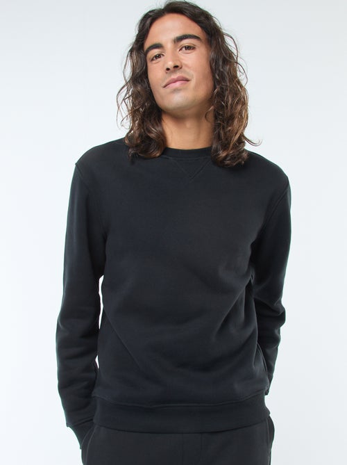 Effen sweater van geruwde fleece met ronde hals - Kiabi