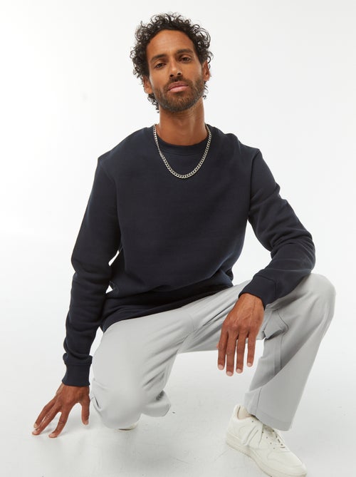 Effen sweater van geruwde joggingstof met ronde hals - Kiabi