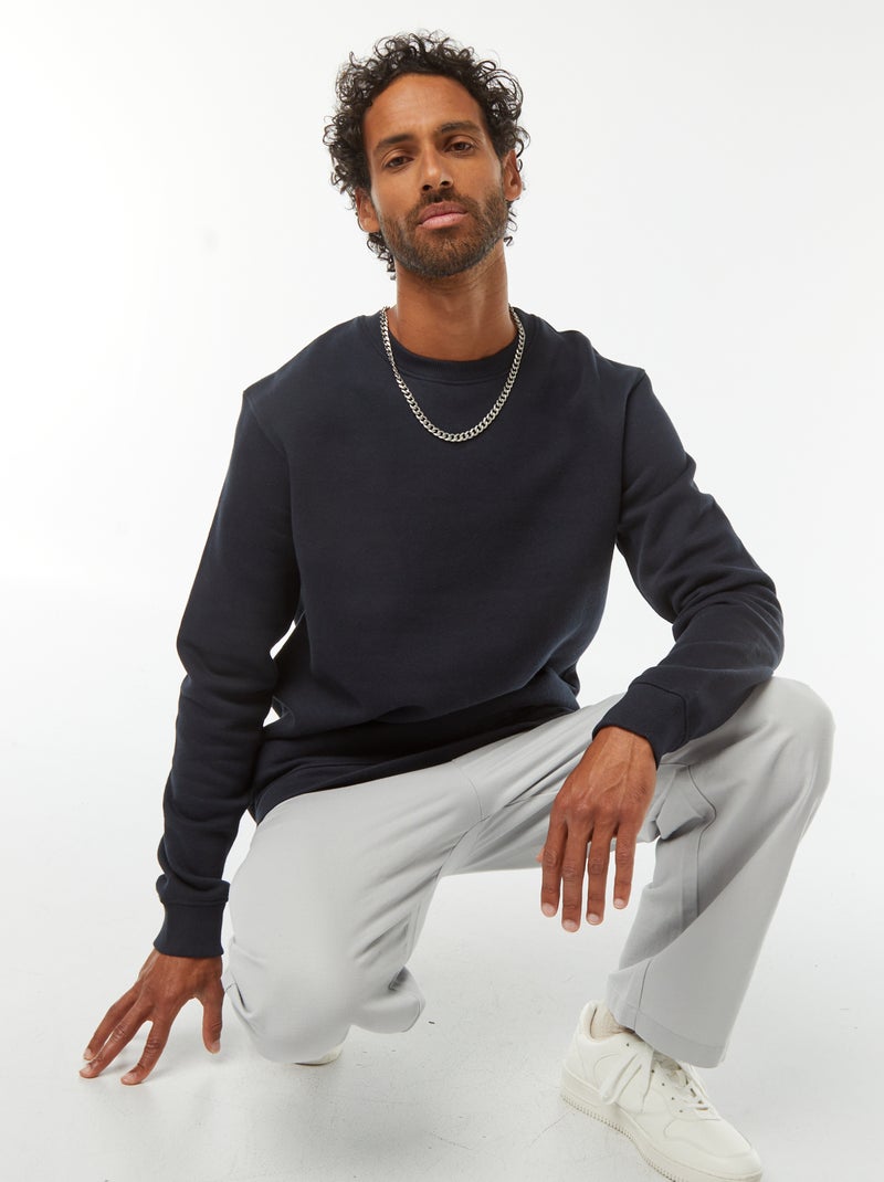 Effen sweater van geruwde joggingstof met ronde hals Blauw - Kiabi