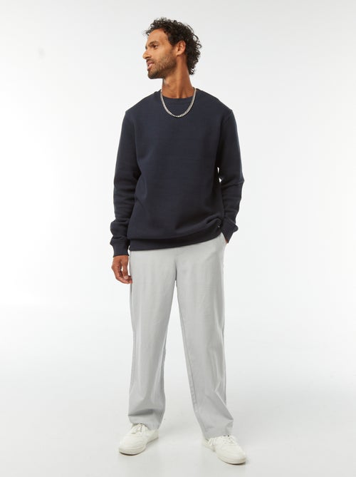 Effen sweater van geruwde joggingstof met ronde hals - Kiabi