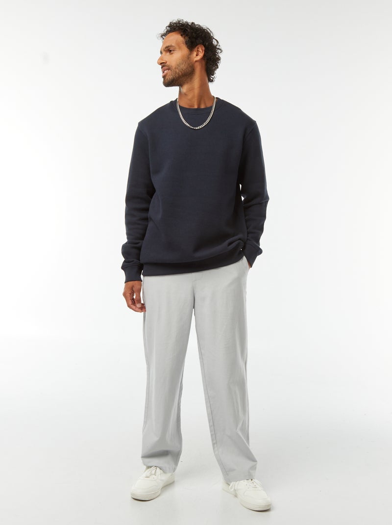 Effen sweater van geruwde joggingstof met ronde hals Blauw - Kiabi