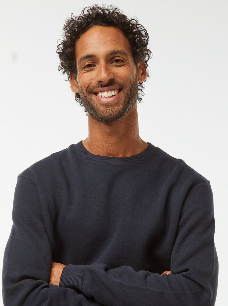 Effen sweater van geruwde joggingstof met ronde hals Blauw - Kiabi