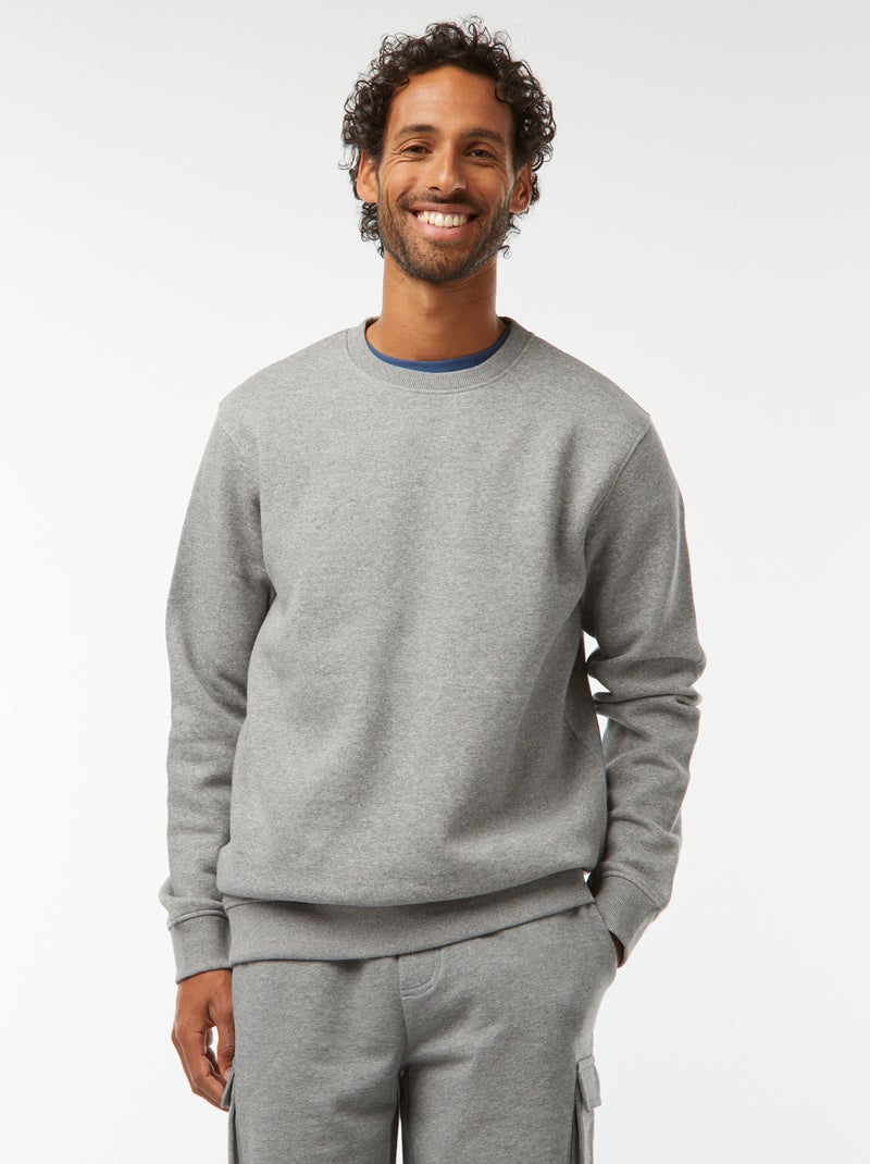 Effen sweater van geruwde joggingstof met ronde hals Grijs - Kiabi