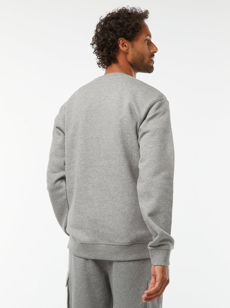 Effen sweater van geruwde joggingstof met ronde hals Grijs - Kiabi