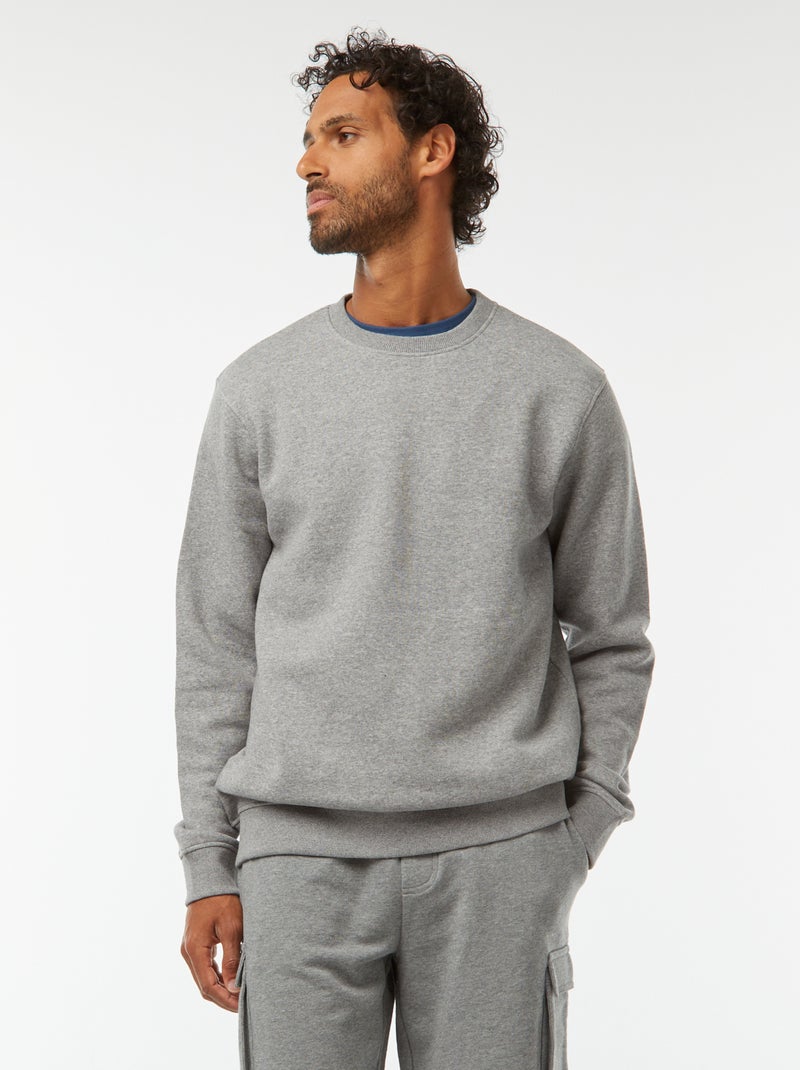 Effen sweater van geruwde joggingstof met ronde hals Grijs - Kiabi