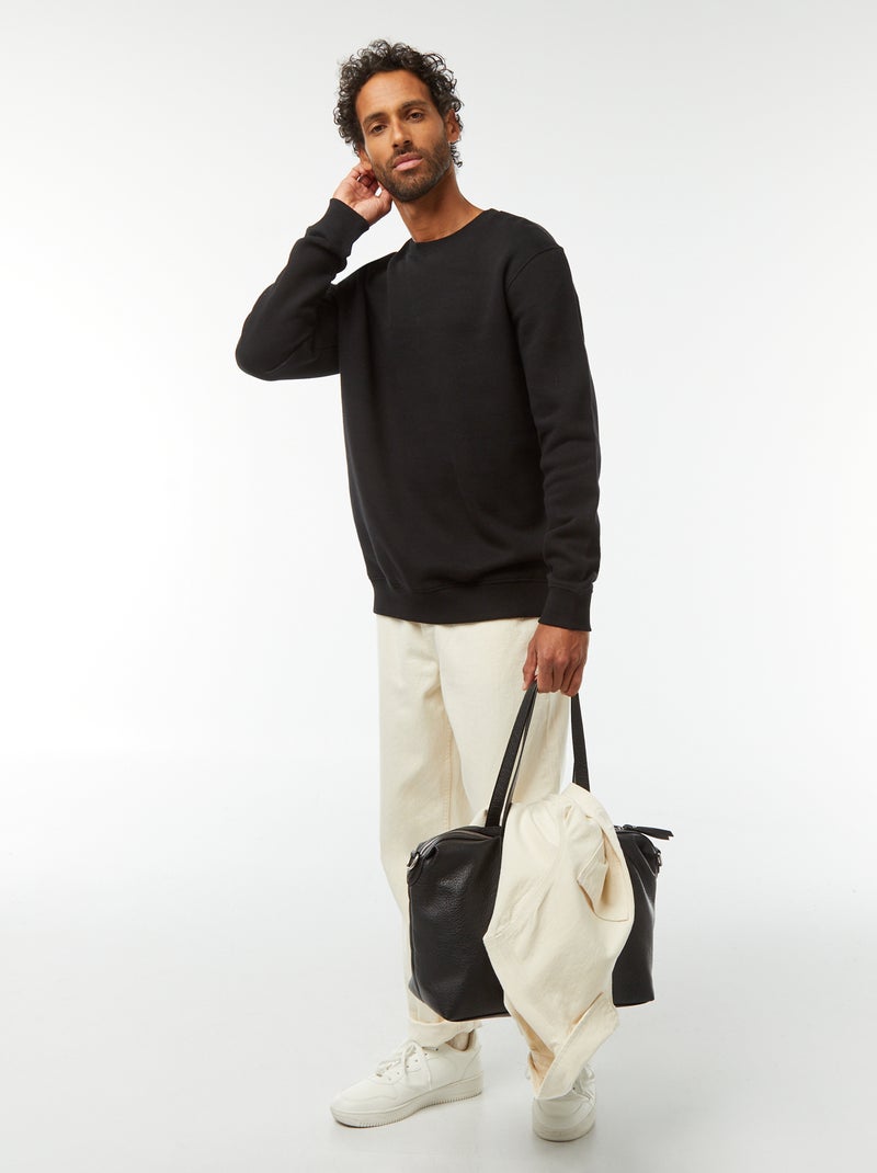 Effen sweater van geruwde joggingstof met ronde hals zwart - Kiabi