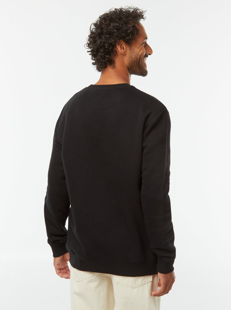 Effen sweater van geruwde joggingstof met ronde hals zwart - Kiabi