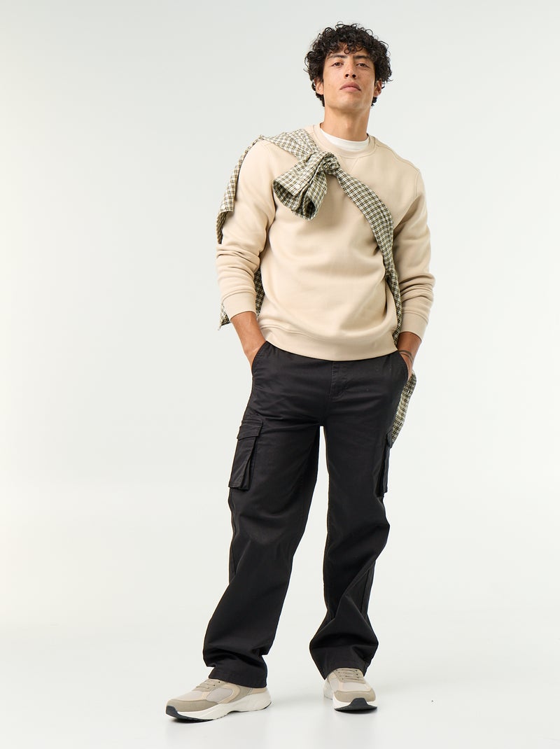 Effen sweater van geruwde molton Biege - Kiabi