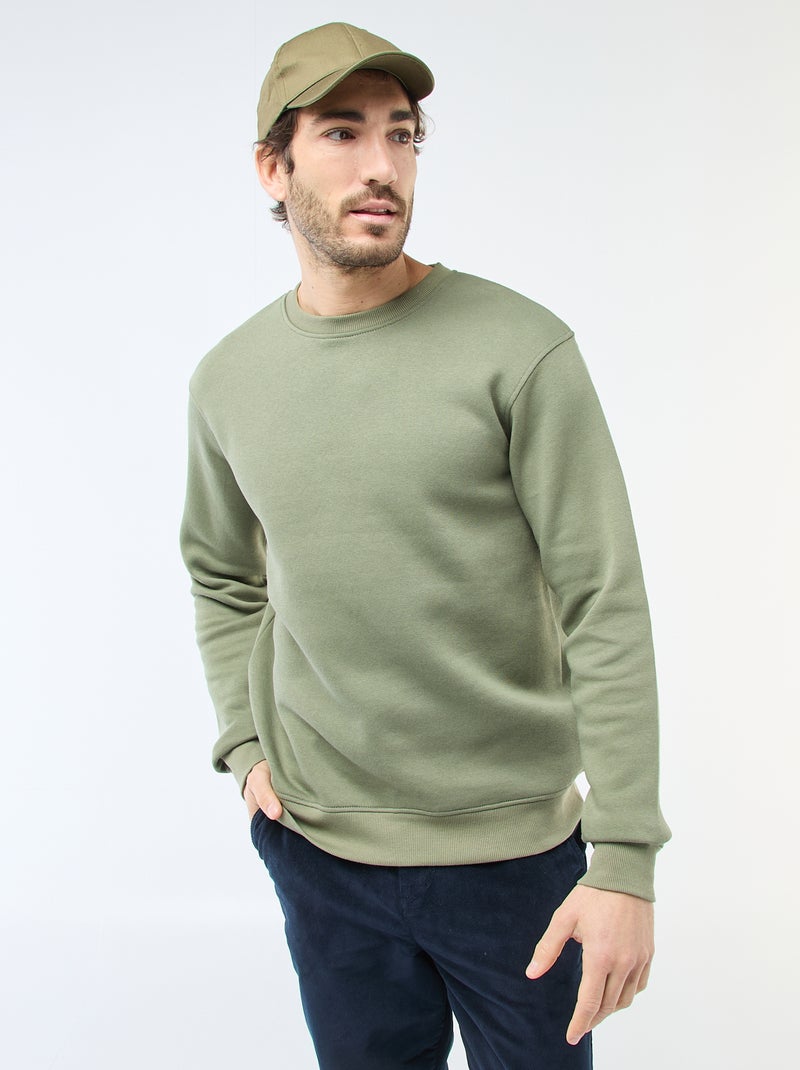 Effen sweater van joggingstof met ronde hals groen - Kiabi