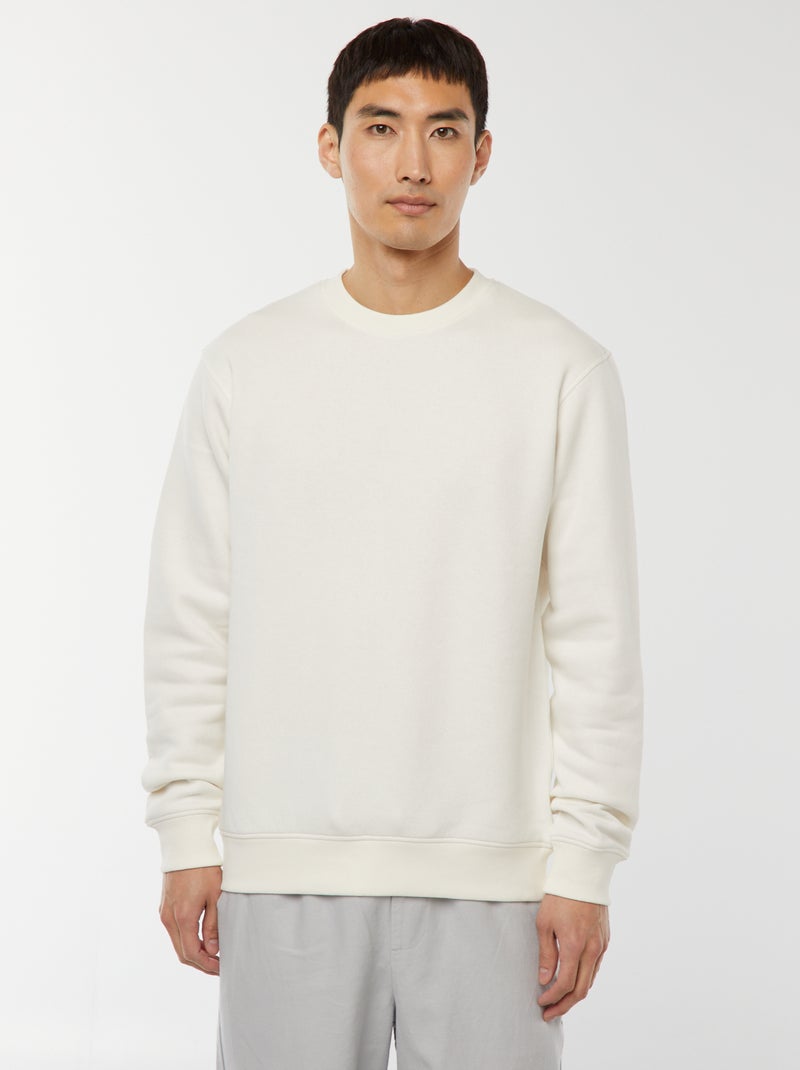 Effen sweater van joggingstof met ronde hals Wit - Kiabi