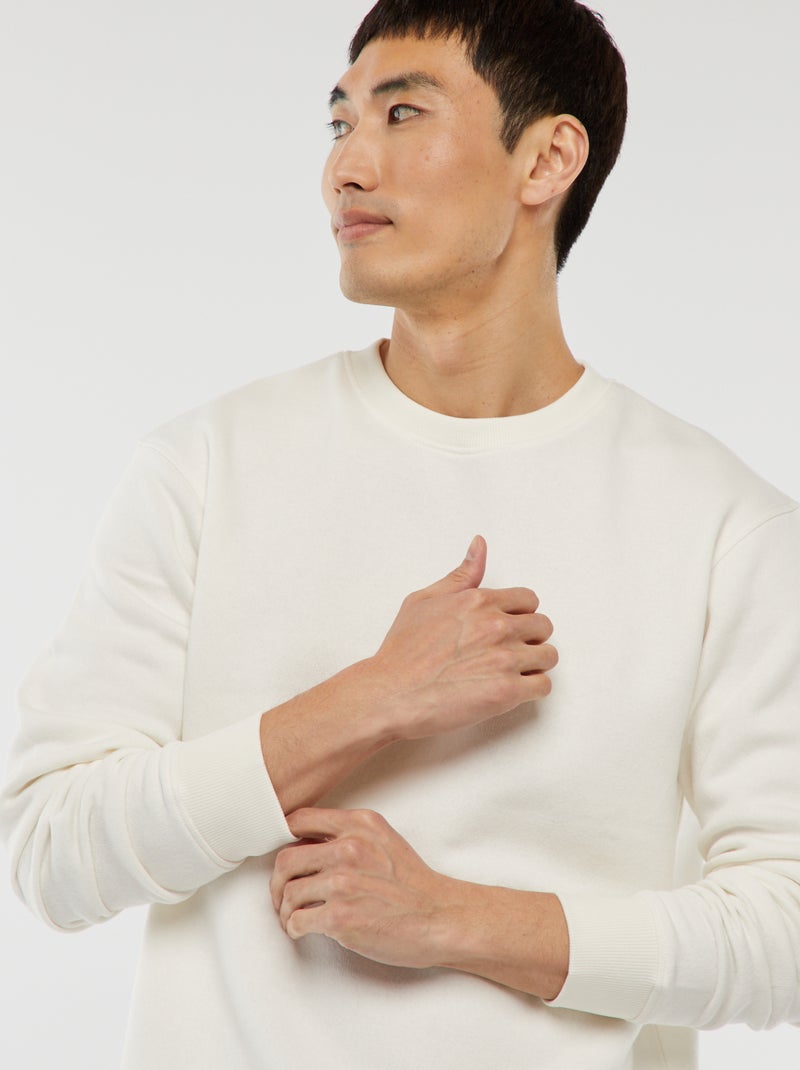 Effen sweater van joggingstof met ronde hals Wit - Kiabi