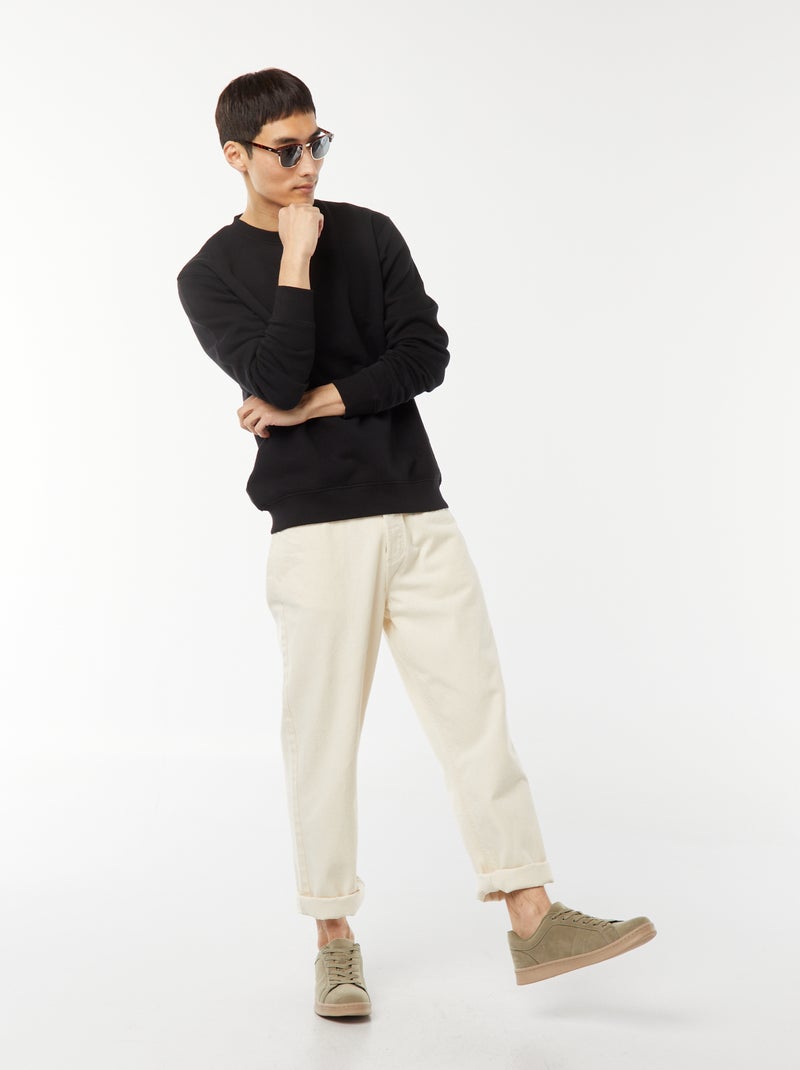 Effen sweater van joggingstof met ronde hals zwart - Kiabi