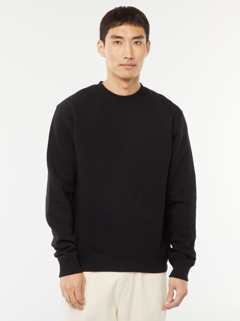 Effen sweater van joggingstof met ronde hals zwart - Kiabi