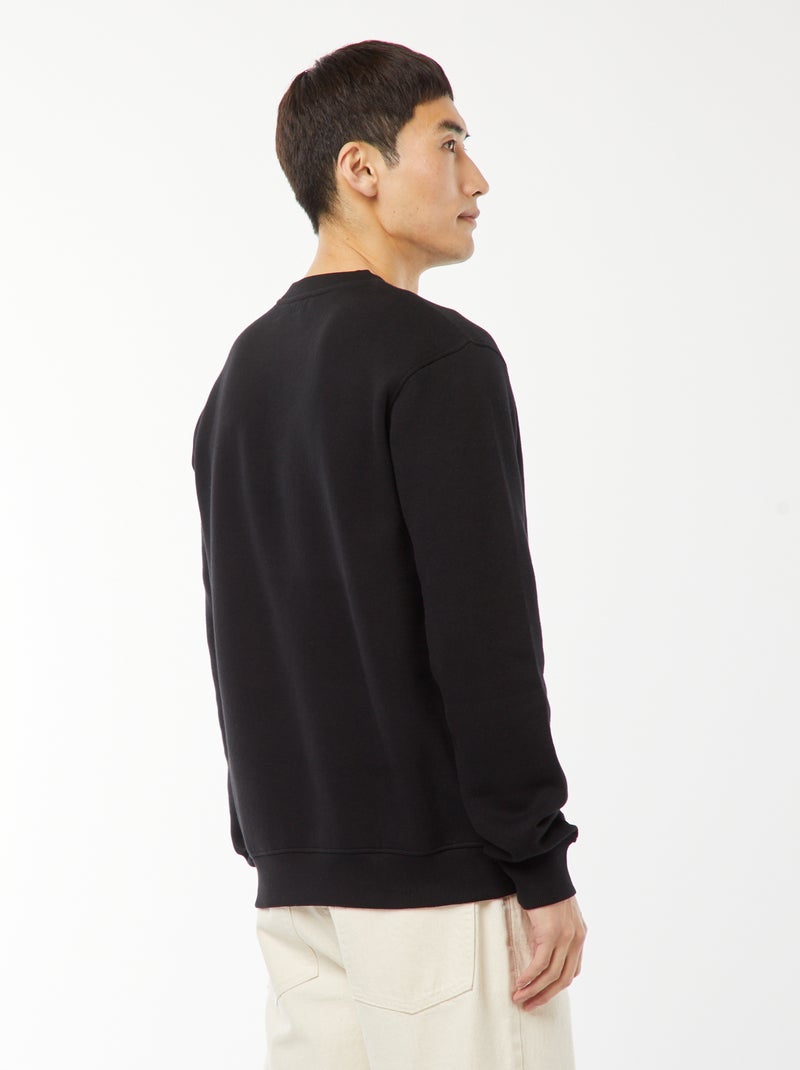 Effen sweater van joggingstof met ronde hals zwart - Kiabi