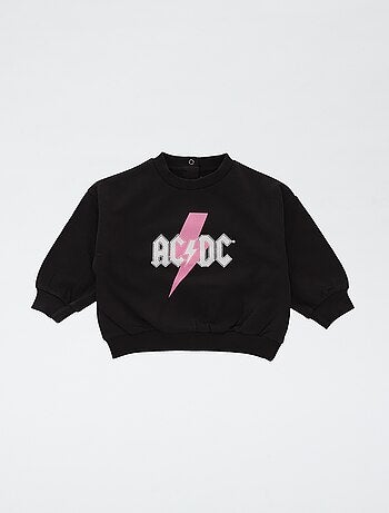 Effen sweater van katoenfleece met ACDC-print