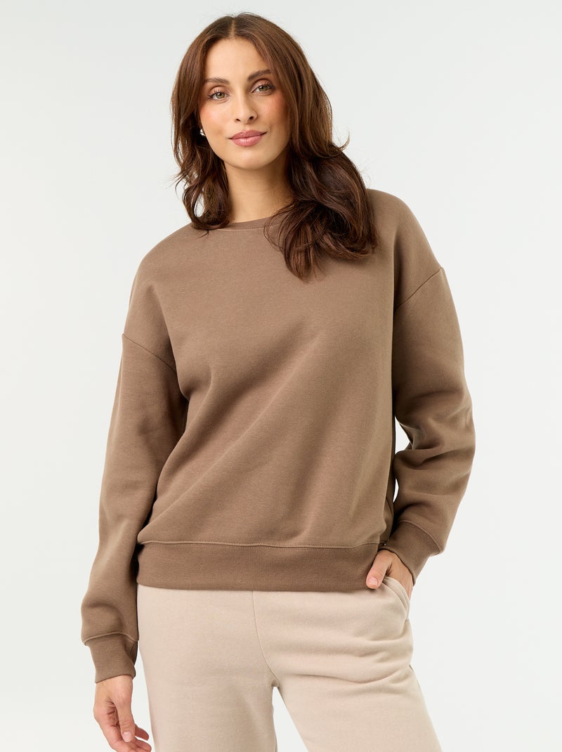 Effen sweater van warme joggingstof Bruin - Kiabi