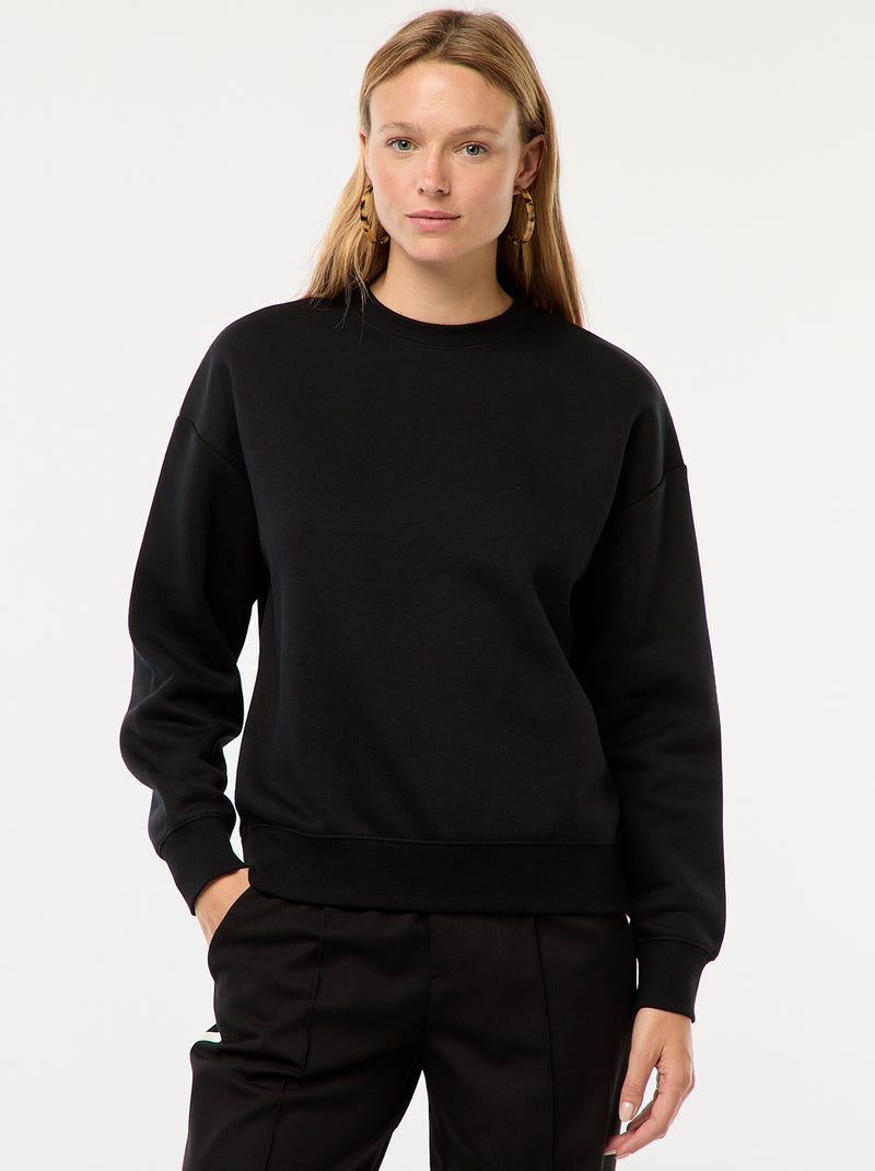 Effen sweater van warme joggingstof zwart - Kiabi