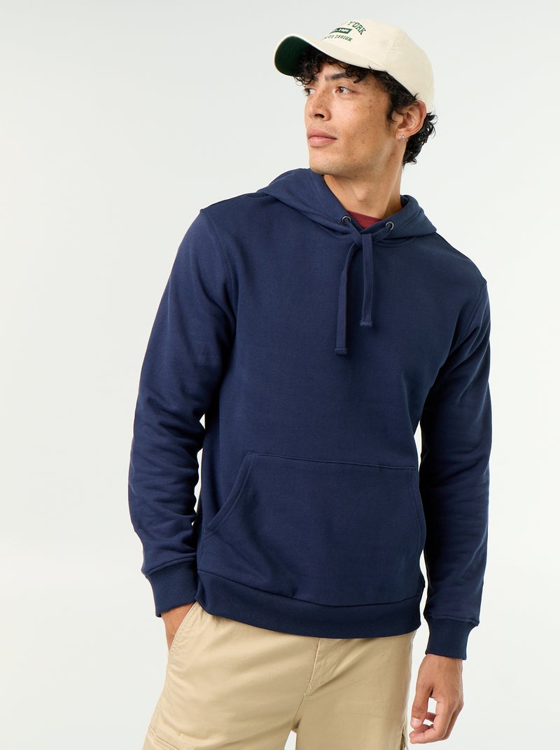 Effen sweatshirt met capuchon Marineblauw - Kiabi