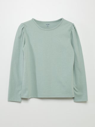 Effen T-shirt met aangerimpelde schouders