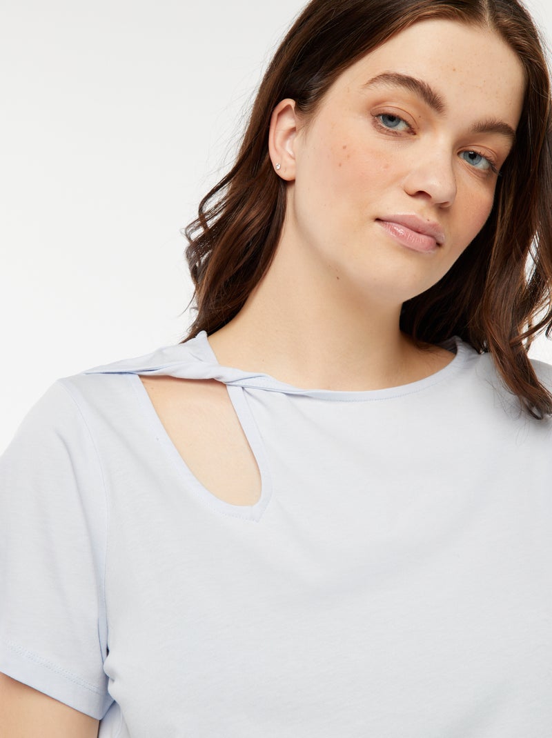 Effen T-shirt met ajoursplit en gedraaid effect Blauw - Kiabi